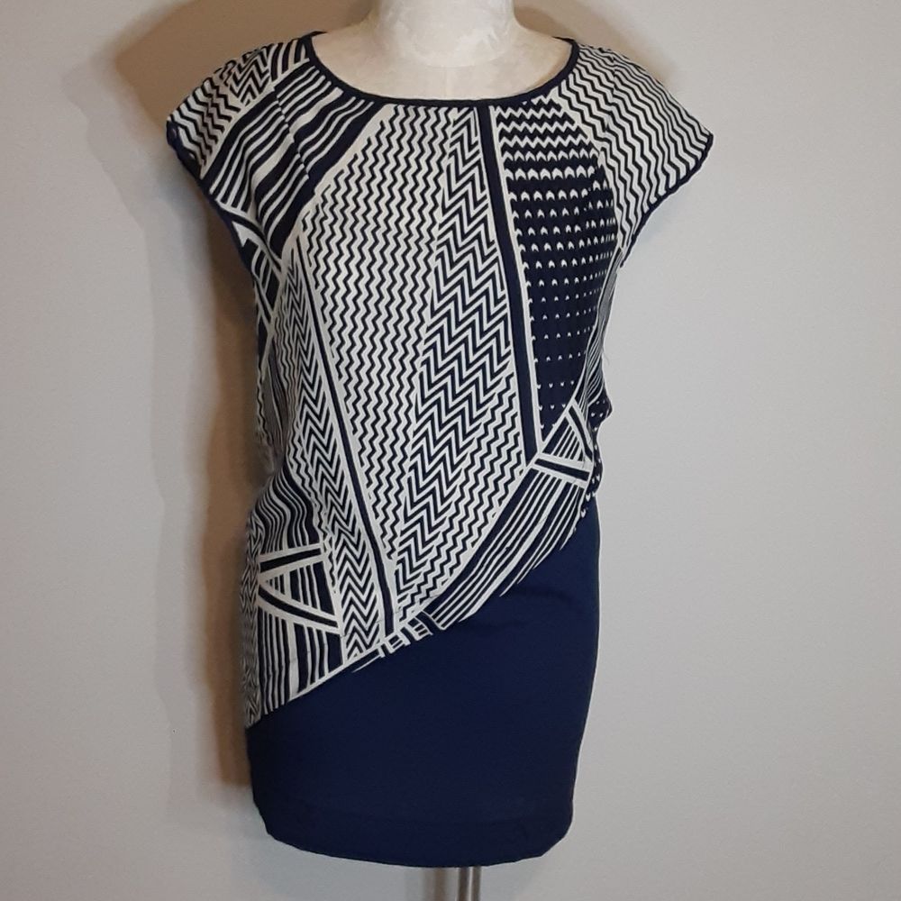 Peppermint Navy Blue Dress with Printed Top Layer